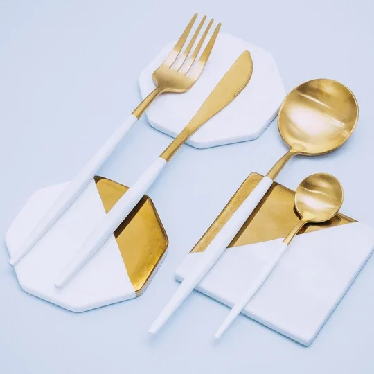 Wedding Party Events Cutlery White gold plated Flatware Silveware Sets