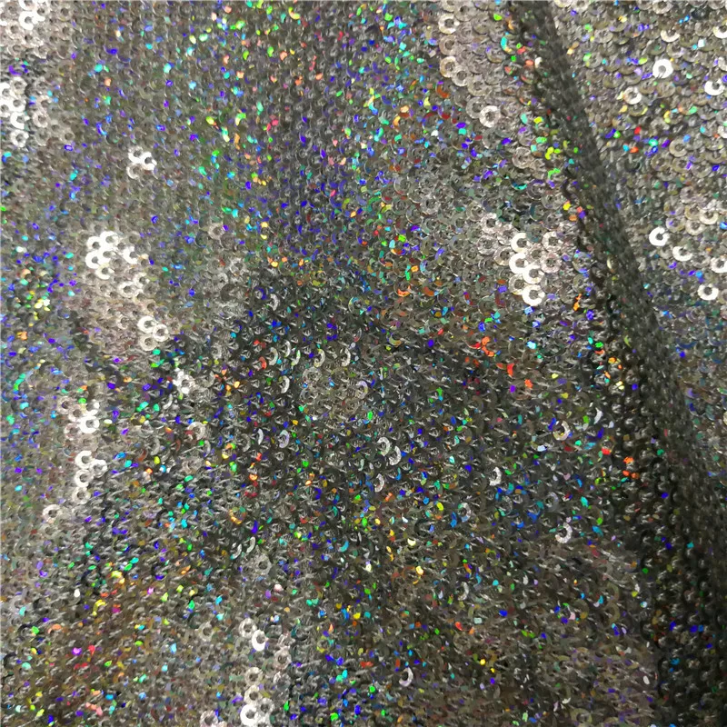Wholesale 3MM Laser Colorful Sparkling Stripe Mermaid Crystal Sequin Embroidery Fabric for Party Dress