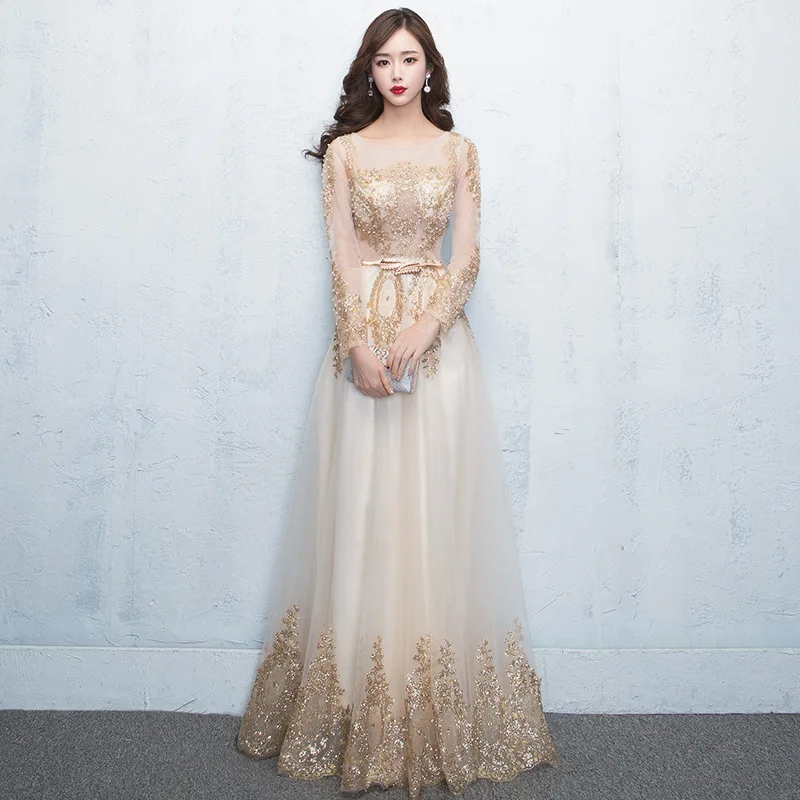 DS1079 Women Bling Full Sleeve Embroidery Mermaid Gowns Vestido De Festa Prom Evening Dress