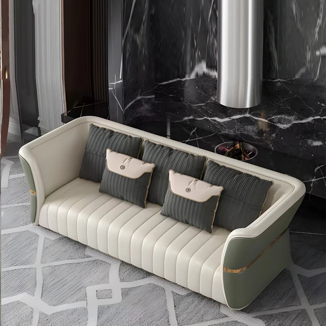 Moroccan style wooden leather white leather sofa leisure sofa set home living room combination sofa