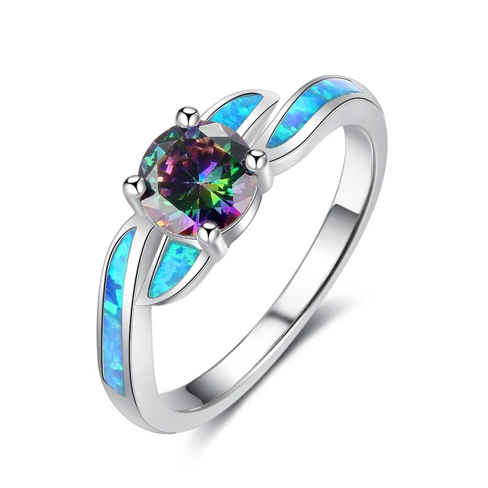 Simple Wholesale Women 925 Sterling Silver Rings Rhodium Plated Black Zirconia Stone Opal Rings
