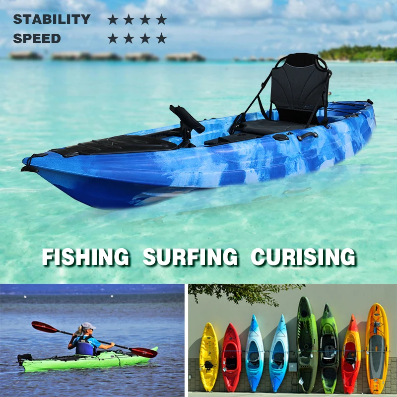 AHK18 Single-Seater Pedal Kayak LLDPE Plastic Canoe with Foot Pedal Drive for Fishing on Lakes 3m Length