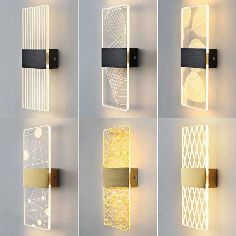 Romantic gold bedroom bedside LED wall light versatile black living room background wall acrylic LED wall lamp