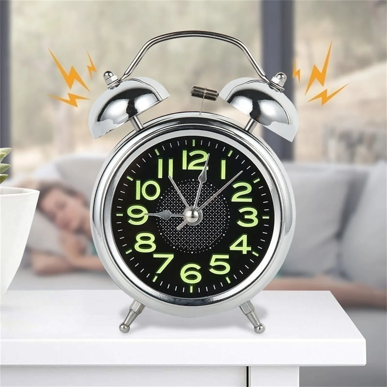 Silent Double Bell Desktop Bedside Alarm Clock 3-inch Double Bell Alarm Clock for Bedroom Desk Decorating Digital Table Home