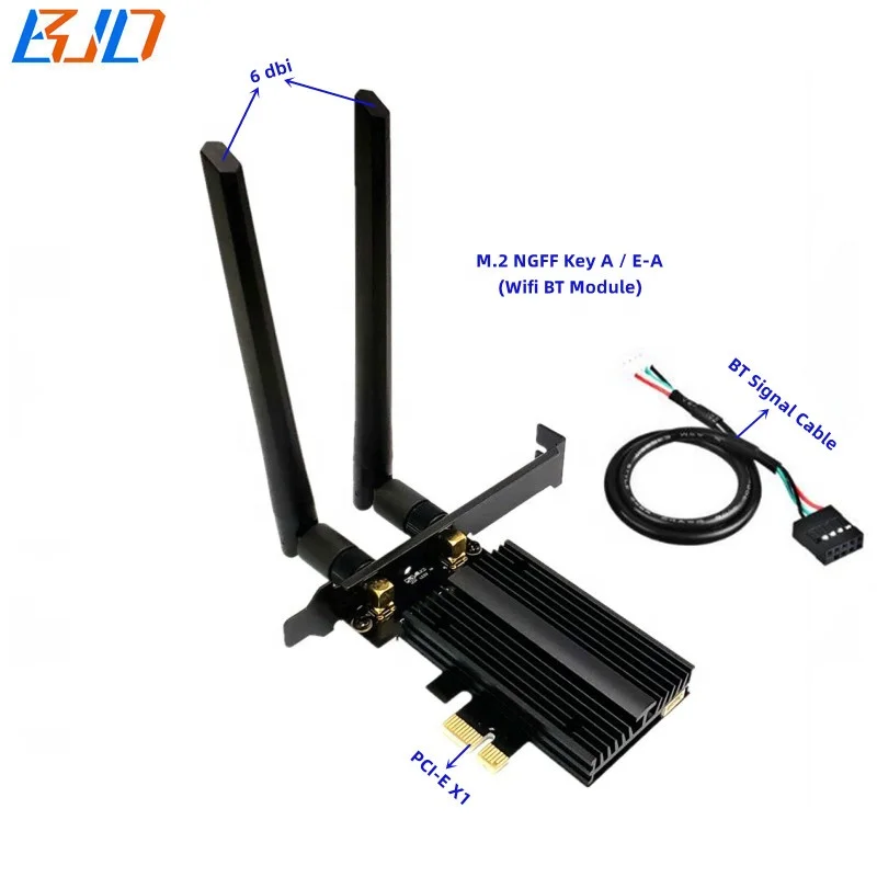 Адаптер Wi-Fi BT PCIe M.2 NGFF на PCI-E 1X беспроводной адаптер с 2 антеннами 6 дБи для Intel AX210 AX200