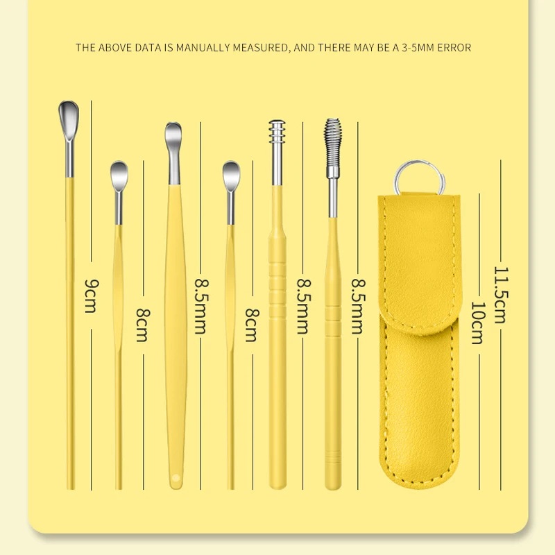 Manufacturer Portable Stainless Steel Earwax Removal Kit 6-piece Set Spring Ear Spoon Picking Cleaner Tool Ear Care Set