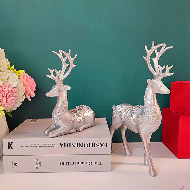 Creative Chinese Auspicious Deer Resin Crafts Elk Sculpture Set Decorations for Home Wine Cabinet Decorations Housewarming Gifts
