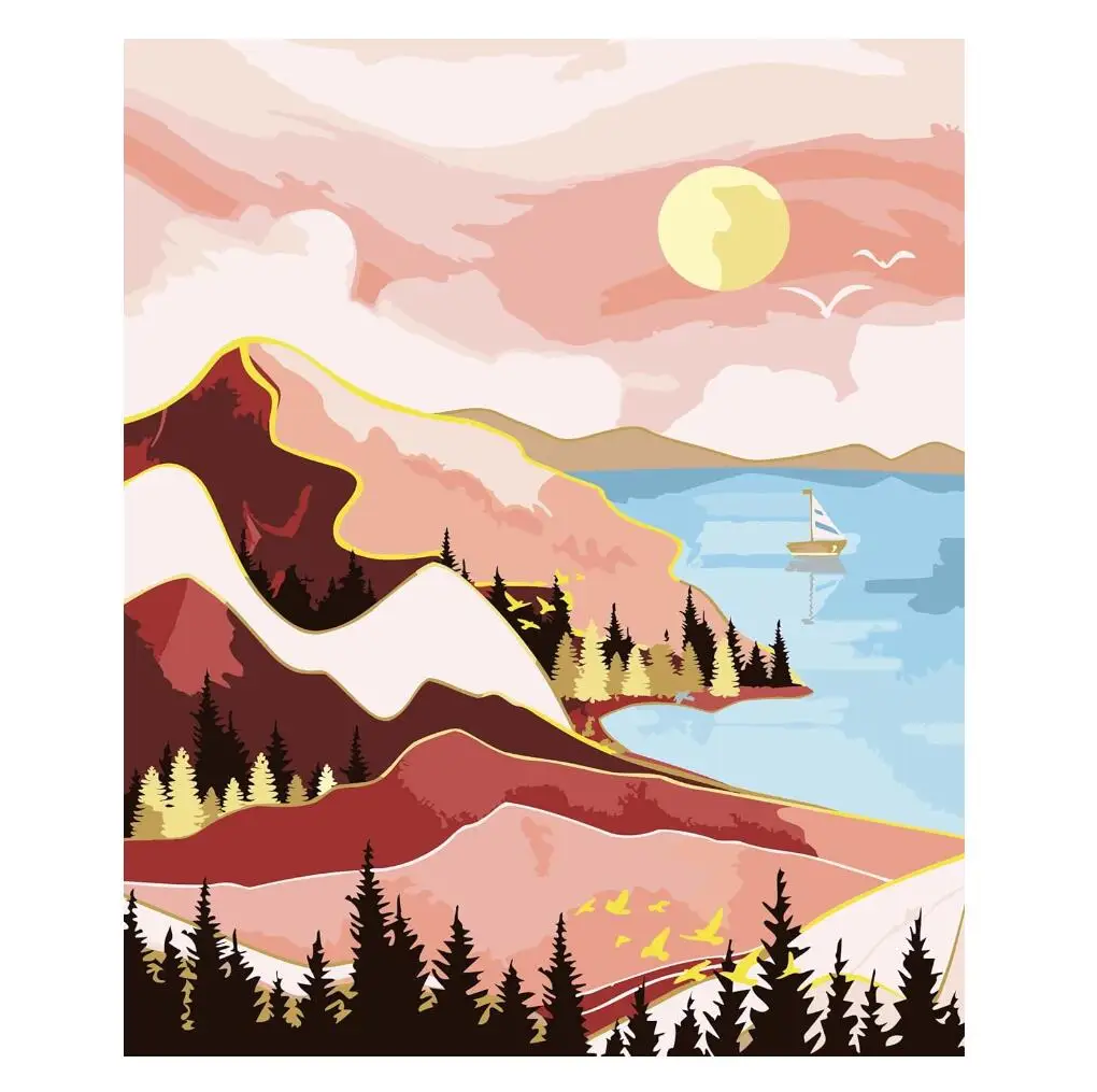 Paint by Numbers Kit , Abstract Landscape adult by digital Painting Kit,DIY Lake View oil painting acrylic paint