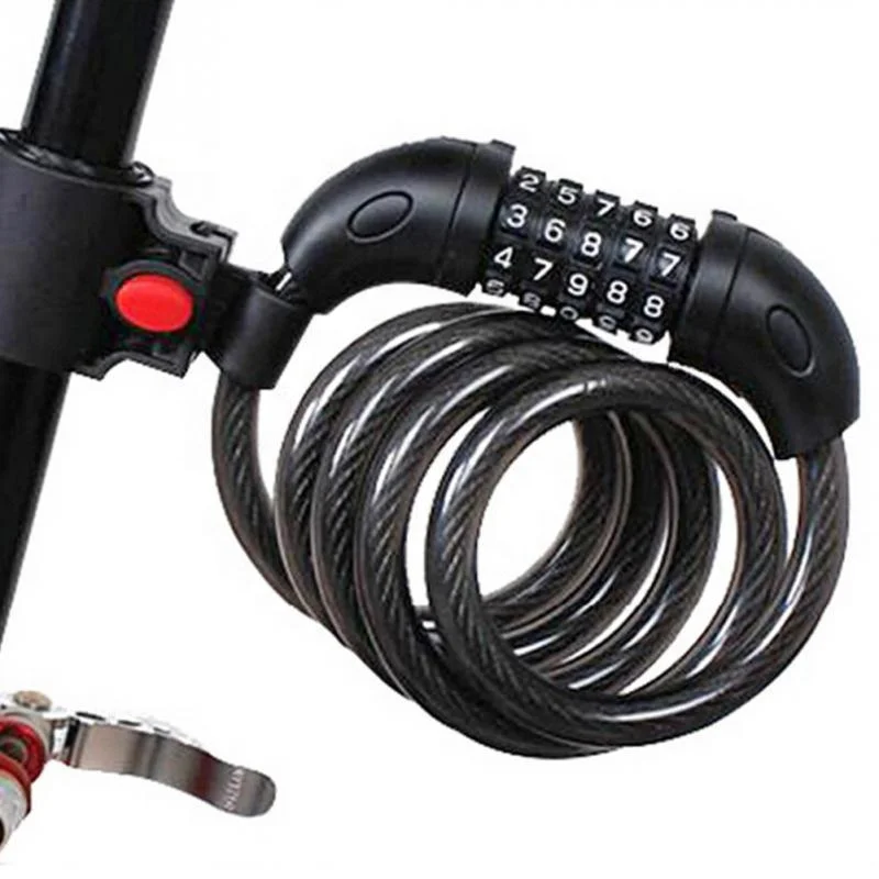 
high quality safety steel cable folding mountain Chain Keyless security Bicycle Cable 5 Digit Combination Bike Lock 