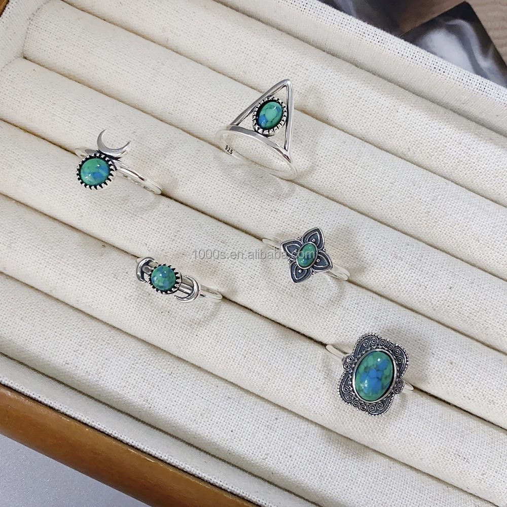 Factory direct sales Custom Wholesale 925 sterling silver Turqouis Ring Mongolian Style Series Temperament Ring