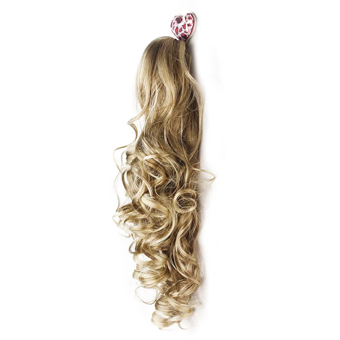 
Hot selling with claw clip long Jerry curly high synthetic ponytail hair extension 