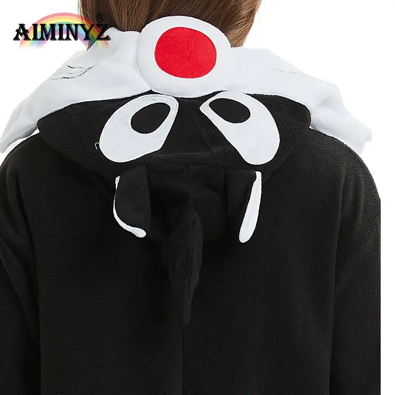 AIMINYZ Winter Animal Pyjamas Polar Fleece Hoodie Sleepwear Pajamas For Women Wolf Black Adult In stock Onesie Loose Costume