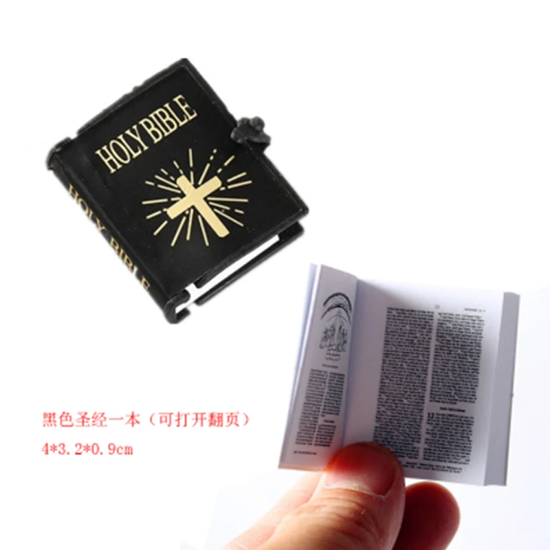 Iland Miniatures 1:12 Doll house Miniature  Decoration Black bible  A book can turn pages  Miniature study accessories OB035