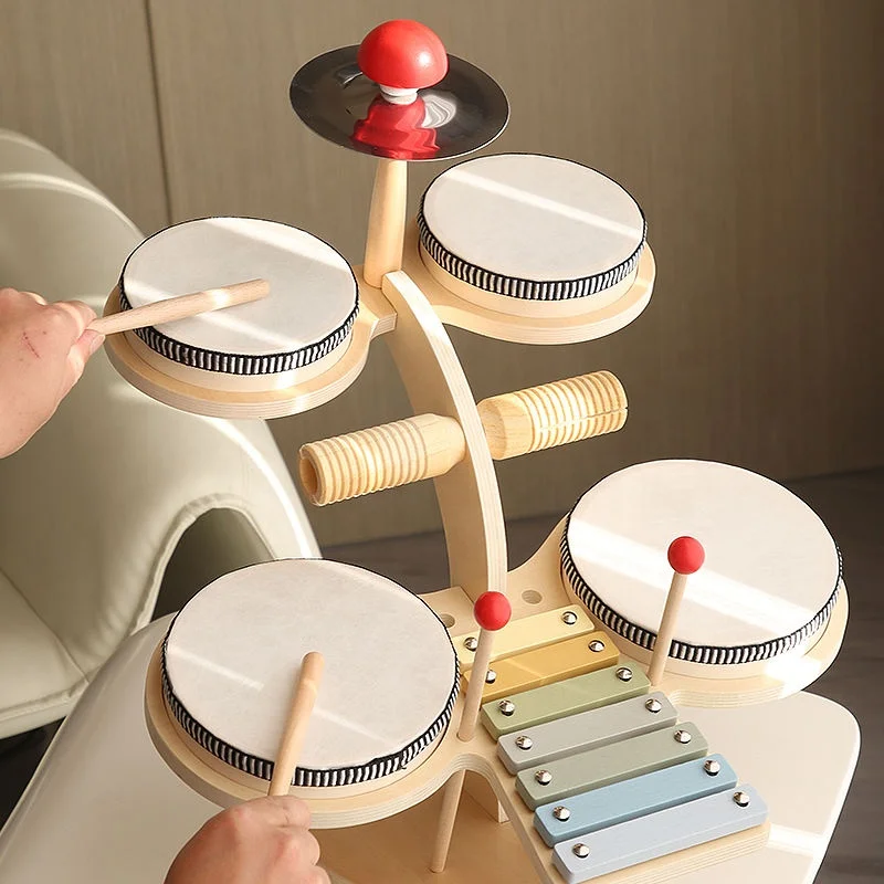 New design Wooden Percussion Montessori Instruments Toys Set  , Musical Drum Wooden Music Kit Baby Sensory Toy Kids Drum Set