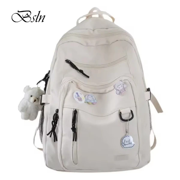 Cute Aesthetic Backpack for School Middle Student Travel Black Backpack Teens Girls Bear Pin Book Bags