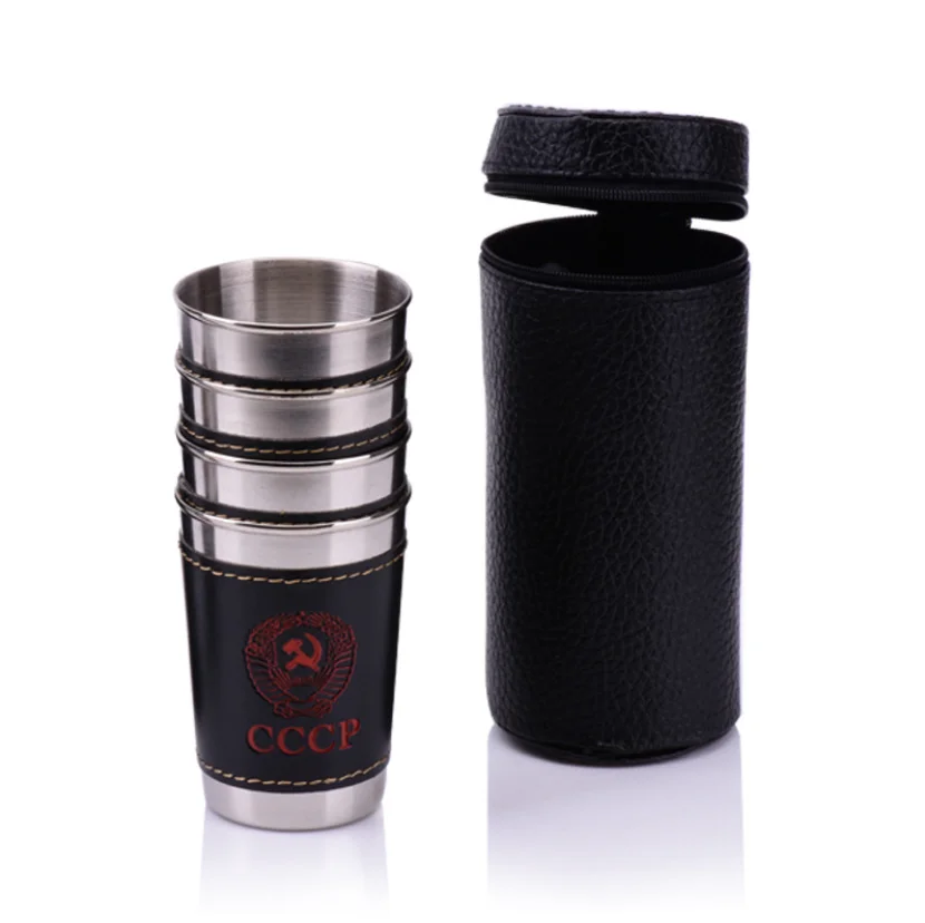 hot selling 4pcs a set 70ml  stainless steel wine glass shot glass cup with leather bag
