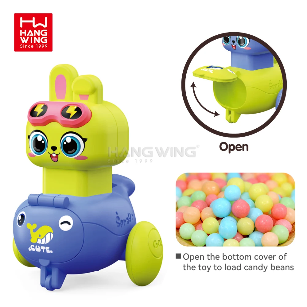 HW Mini Whale Cars Cute Rabbit and Chick Press & Go Cars with Assorted Fruit Candy Inside for Children