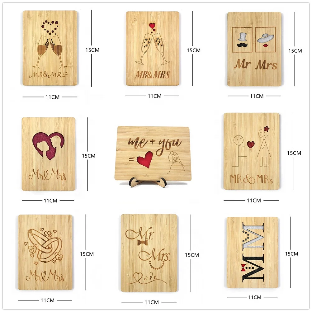 Factory Eco friendly love personalized bamboo greeting card on valentines day and birthday gift for girl boy friend