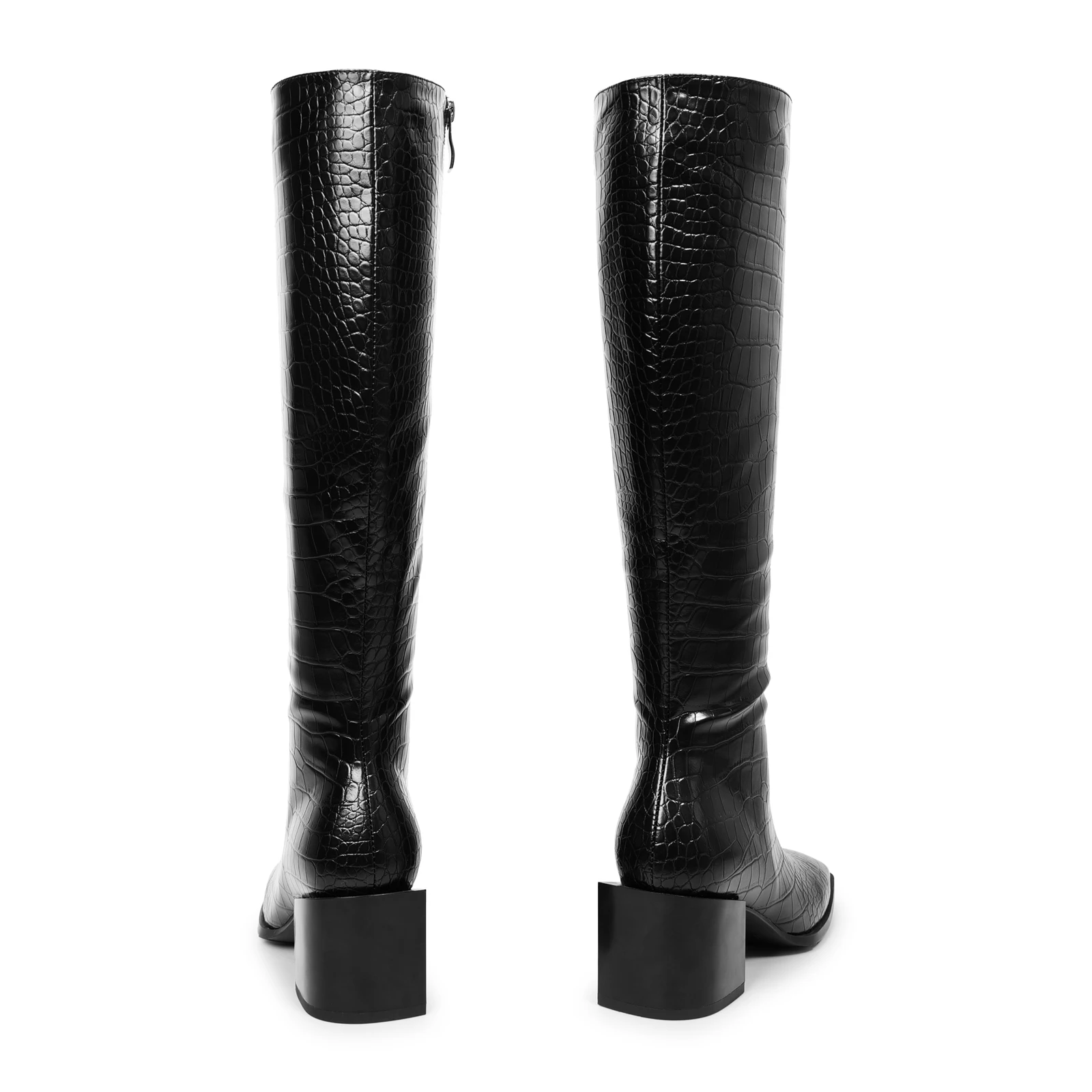 WETKISS Wholesale Custom Crocodile PU Shoes Tall Women Long Boots Black Go Go Boots Chunky Heel 70S Women Boots