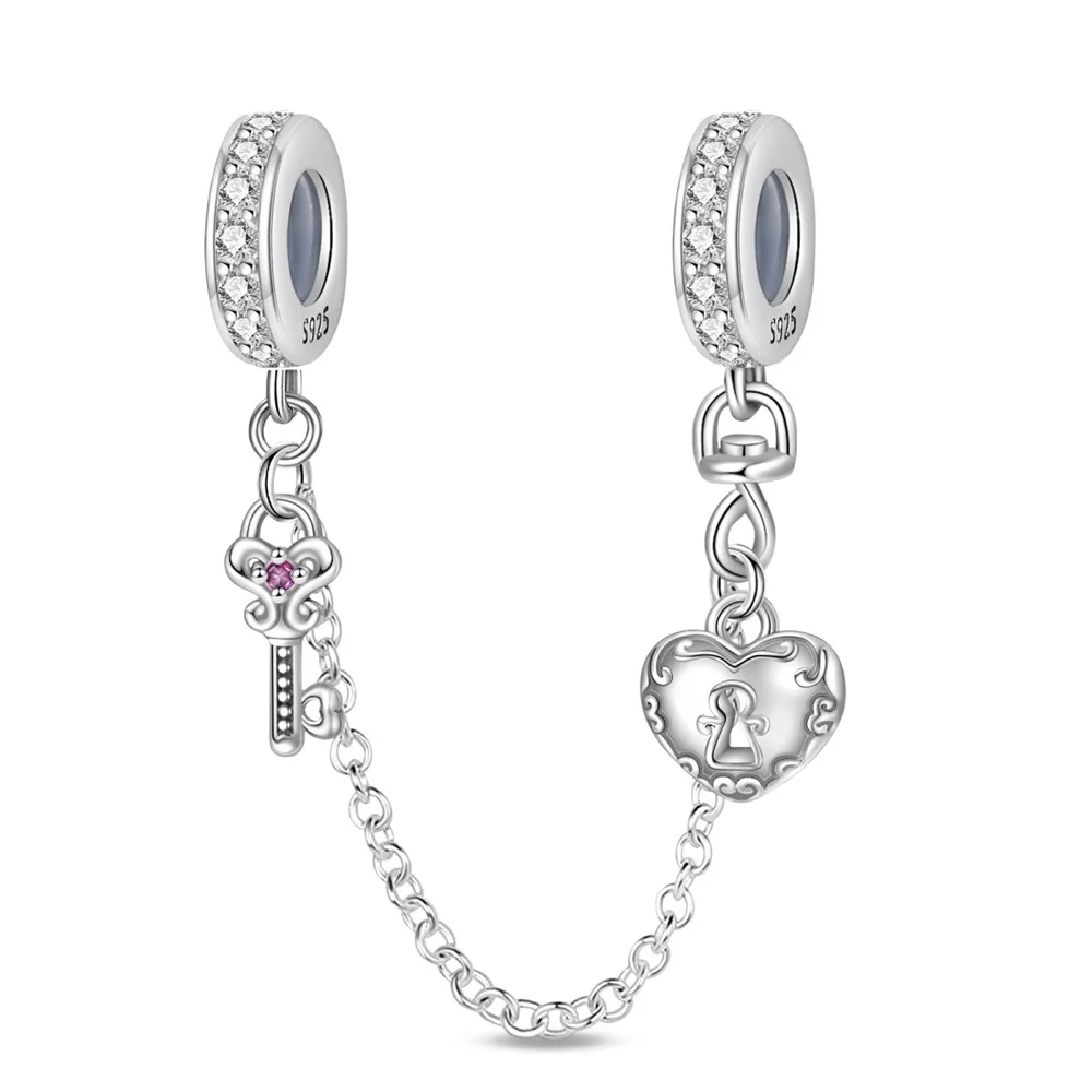 New Original Owl Key Rose Cat Claw Rainbow Safety chain charm beads 925 Sterling Silver charm DIY Bracelet for women jewelry