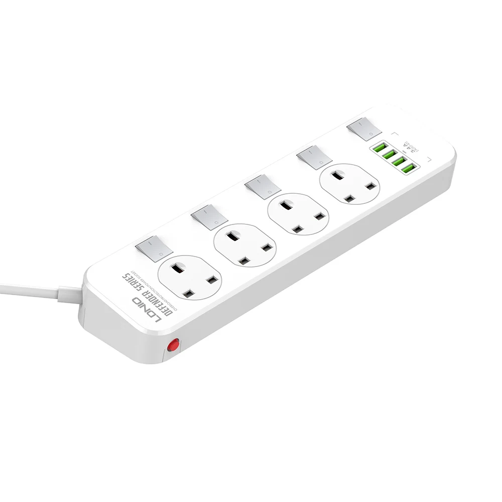 New Trend LDNIO SK4466 UK Plug and Sockets Custom Surge Protector Charger Extension Power Socket 4 Way Outlet 4 USB Power Strip