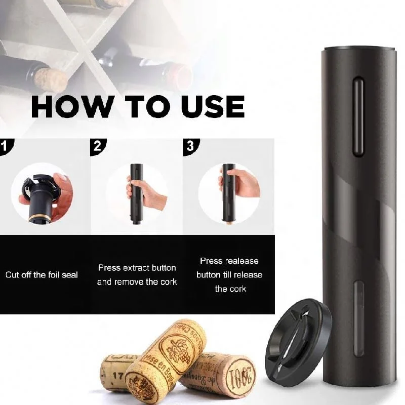 Hot Selling Automatic Wine Corkscrew One Touch Button Reusable Electric Opener Battery Operated Bottle Openers With Foil Cutter