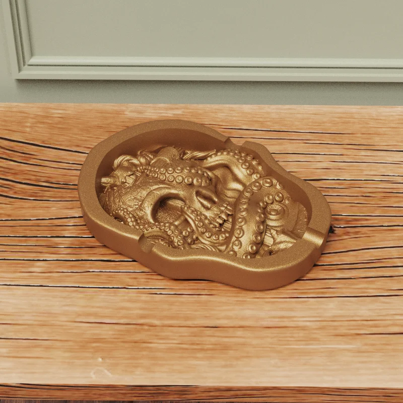 Personalised design shape logo branded art deco high end handmade cool fancy unique pretty gold resin polyresin skull ashtray