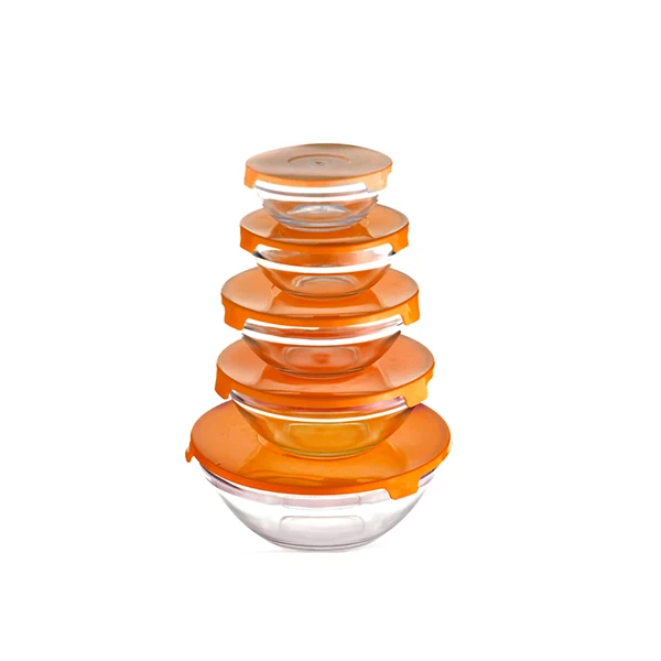 high quality borosilicate Salsa bowl with lid Colour 5pcs glass bowl set with lids Stackable glass bowl with cover