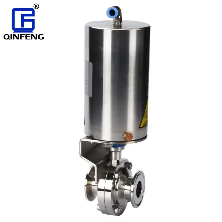 Food Beverage Cosmetics Sanitary 3A DIN SMS Ball Check Vacuum Stainless Steel Pneumatic Actuator  Butterfly Valve