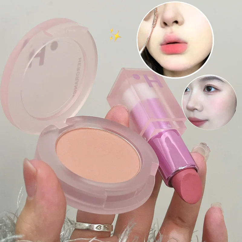 HERORANGE OEM White Monochrome Nude Hold Makeup Blusher Soft Fog Face Lipstick Velvet Matte Blush And Lip Set