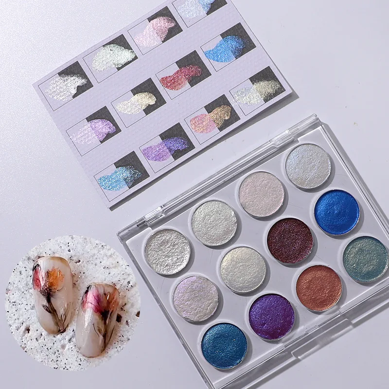 Wholesale 12 color Nail Solid Pearlescent Watercolor Pigment Starlight Gemstone Color Painting Glitter Nail Pigment for Nail Art