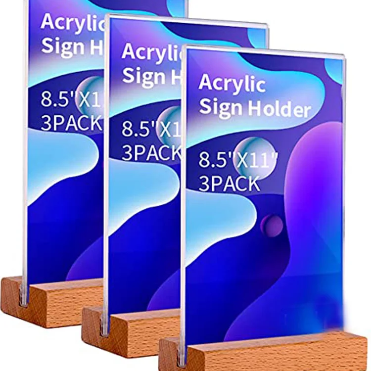 Place card holder acrylic table number sign holder wooden card display base acrylic sign holder