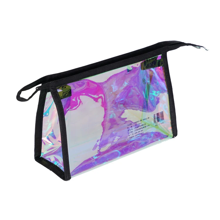 Hard fabric transparent clear zipper cosmetic custom logo pouch makeup holographic bags pvc