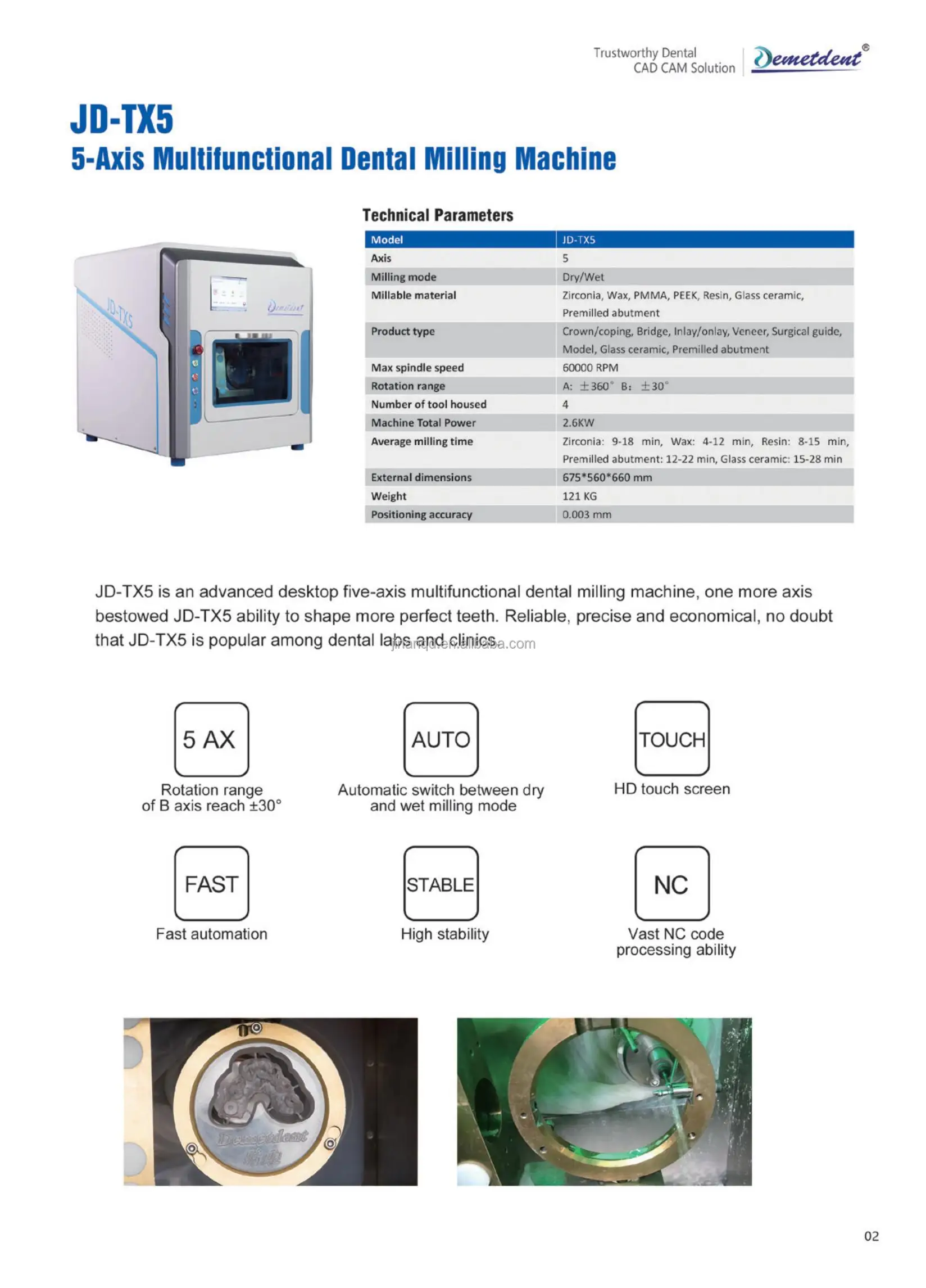 Automated dental material milling 5 axes teeth manufacture  dental dry implant cnc milling machine