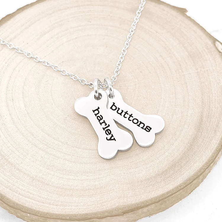 Custom Dog Bone Memorial Necklace Personalized Names Pet Jewelry Puppy Animal Pendant Handmade Products For Dog Lovers