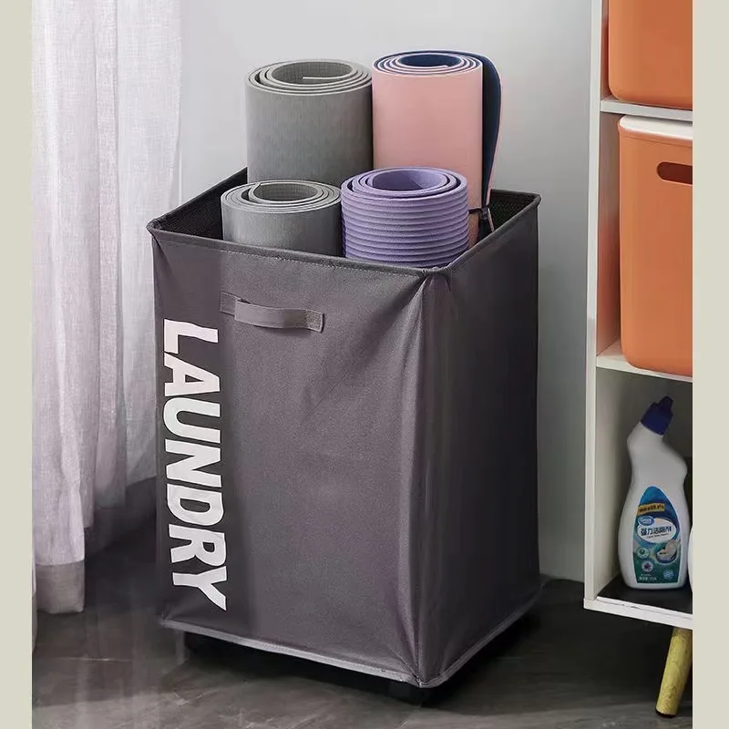 75L Water-resistant Oxford Fabric Foldable Clothes Bag Folding Washing Bin Collapsible Laundry Basket with wheels square bag