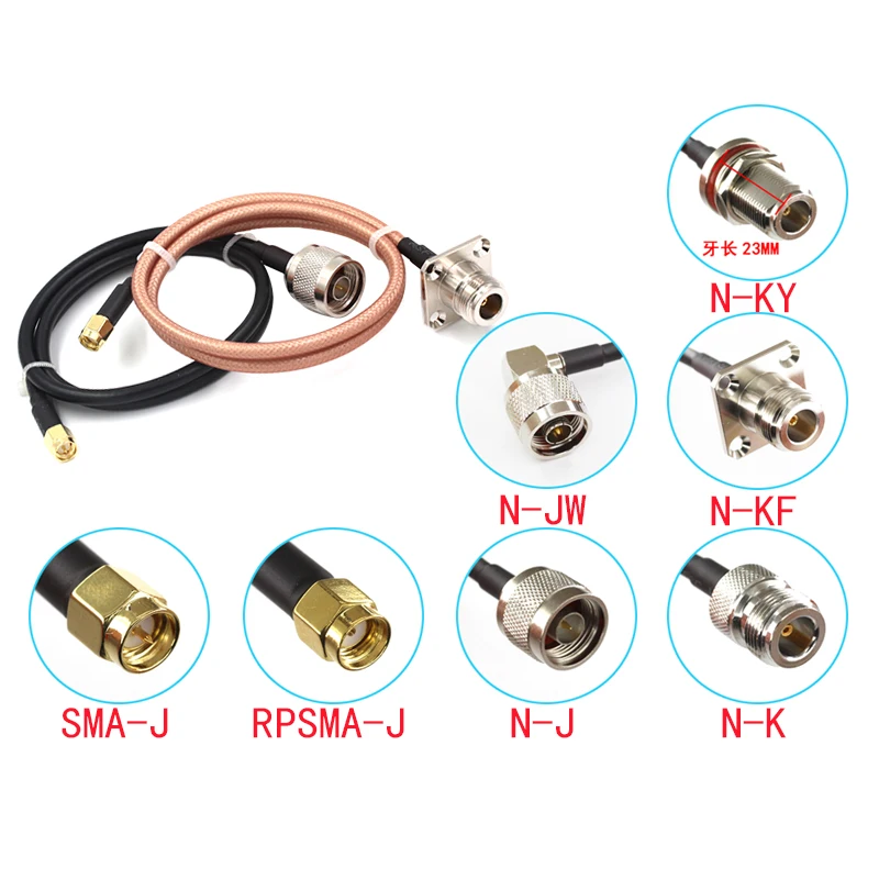 RF Cable Connector RG142 Coaxial Cable L16 N female 4hole flange To SMA Male Connector SMA To N Right Angle Crimp RG142