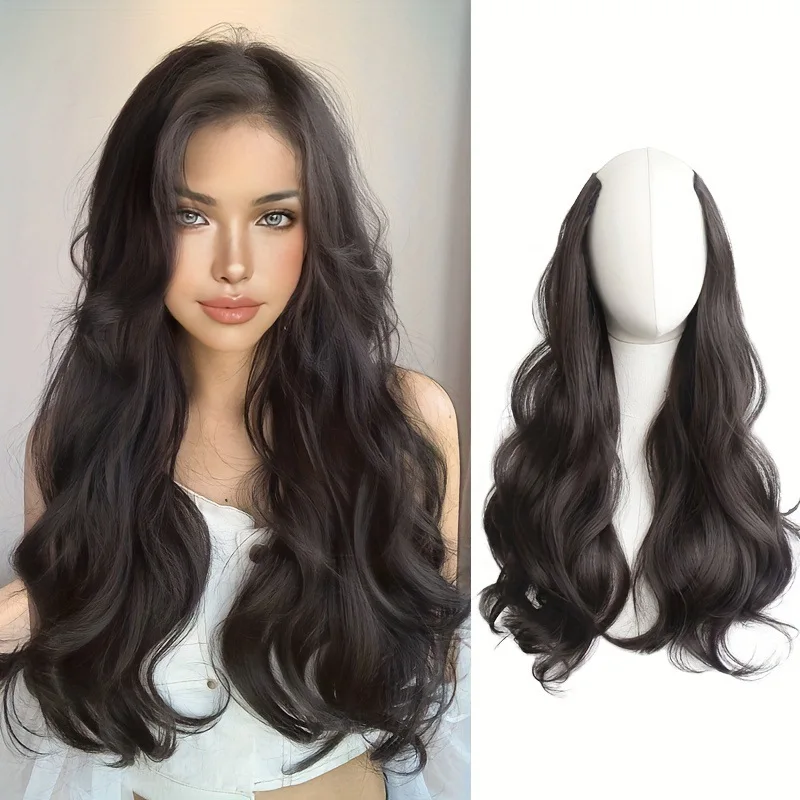 1PC V-style Wig Piece French Long Curly Hair Hybrid Hair Extension Piece Curly Hair Big Wave Wig