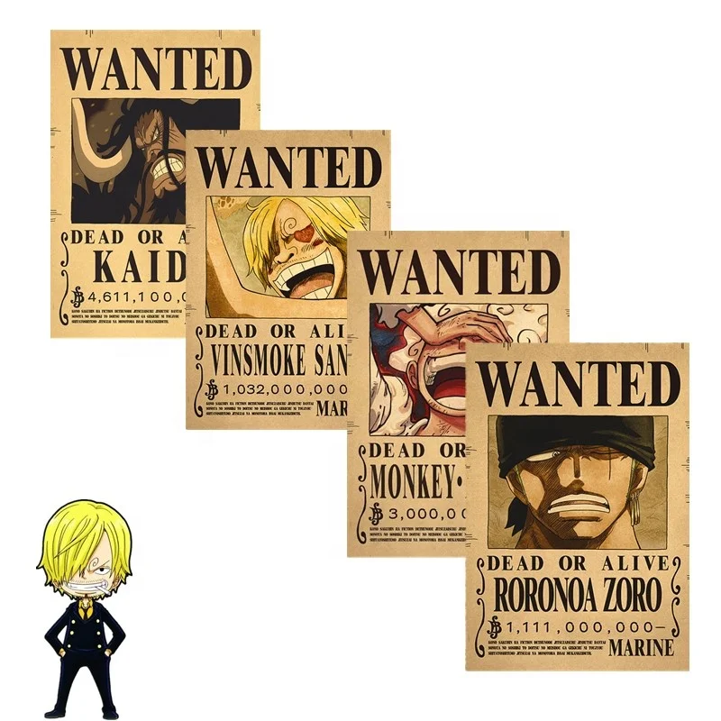 HNSC144 Styles New Bounty Amount Luffy Brook Wanted Posters Cartoon Placard Home Decoration Retro Kraft Paper Anime Poster