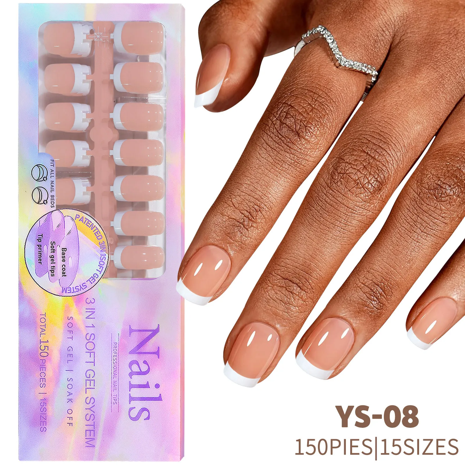 New 2024 short square nail extension tips pre made full cover nude french tip coffin press on nails almond soft gel nail tips