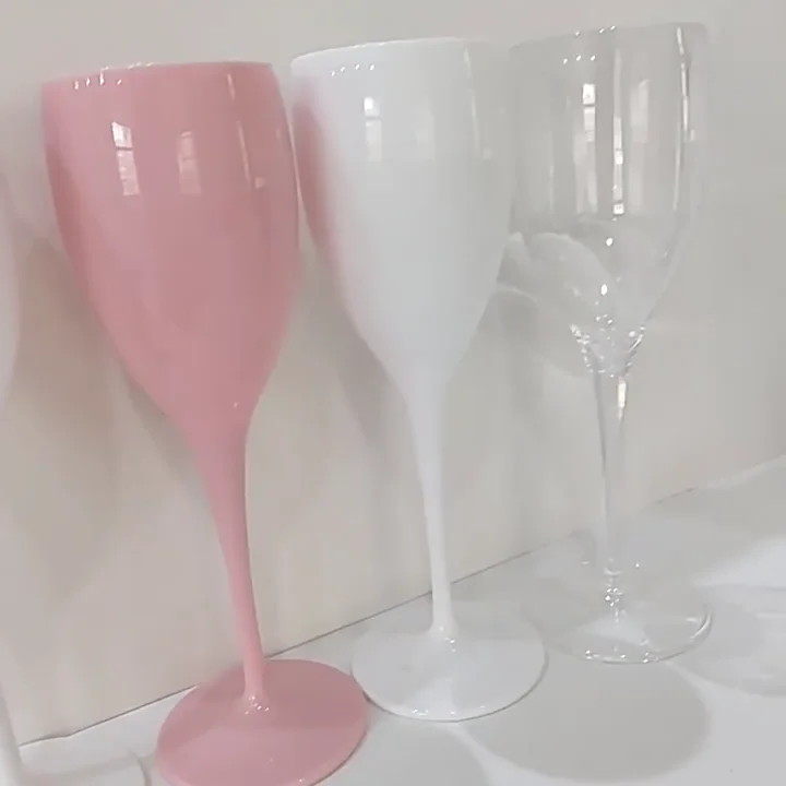 Customized Logo Colored Plastic Champagne Glass Party Acrylic Wine Glass Unbreakable Drinkware Polycarbonate Flutes Wine Cup