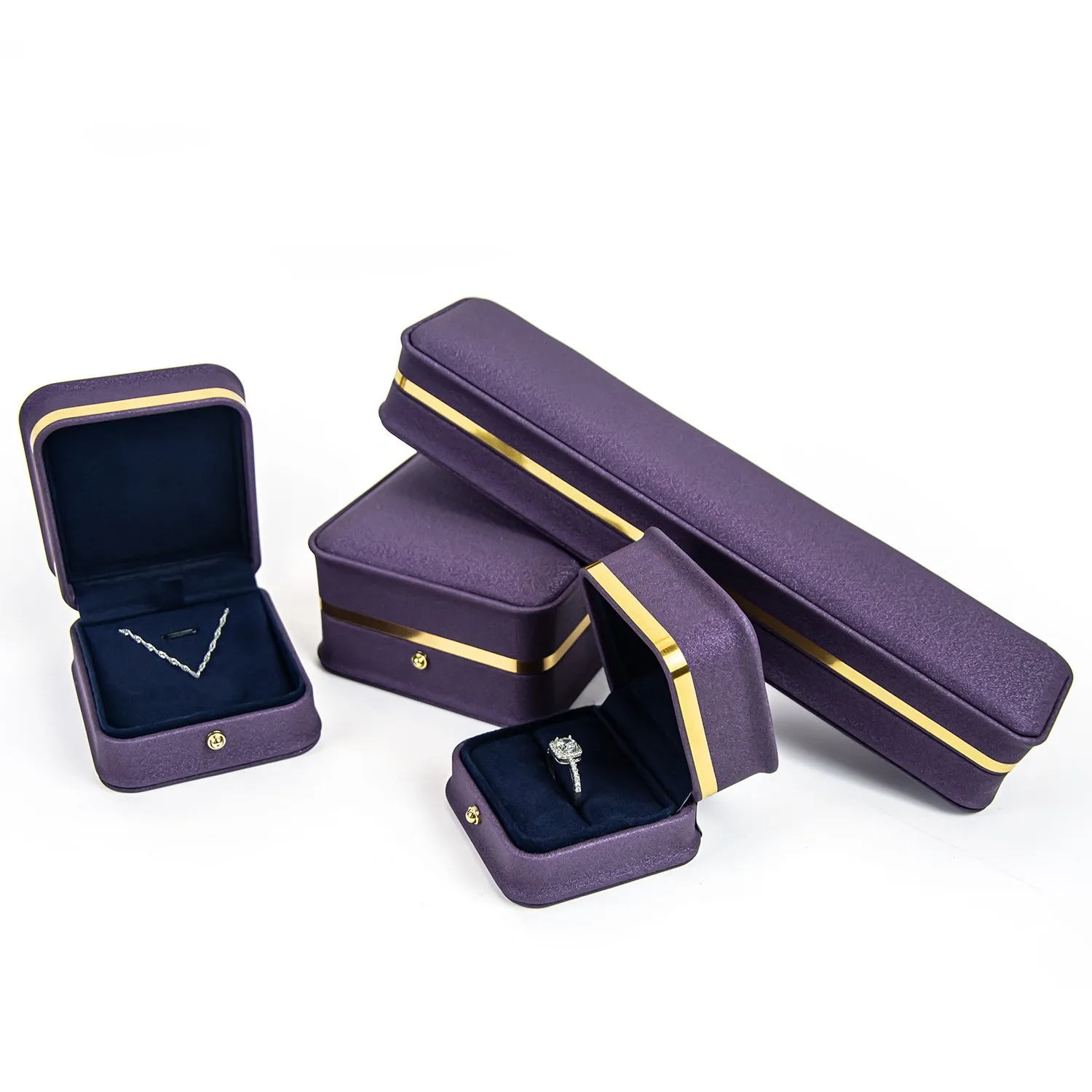 FORTE 2024 Small PU Leather Jewelry Boxes New Style Ring Necklace Pendant Gift Boxes with Gold Edge Set for ring box Packaging