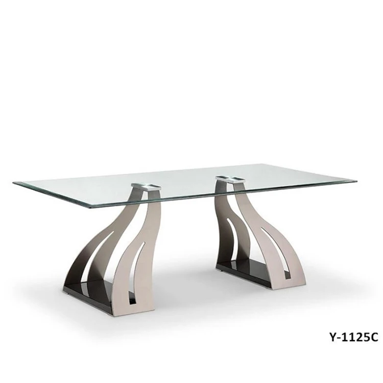 Factory Price European Style Modern Design Steady Transparent Metal Legs Living Room Furniture Glass Coffee Table