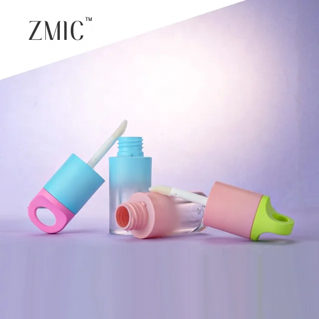 Young girl clear lip oil tube unique empty pink gradient lip tint bottle lip oil tubes 4ml with chain