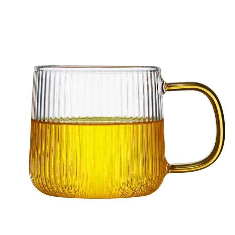 Eco-Friendly 300ml Drinking Glass Cup with round Lines Design Custom Size Mug for Coffee Restaurant Use