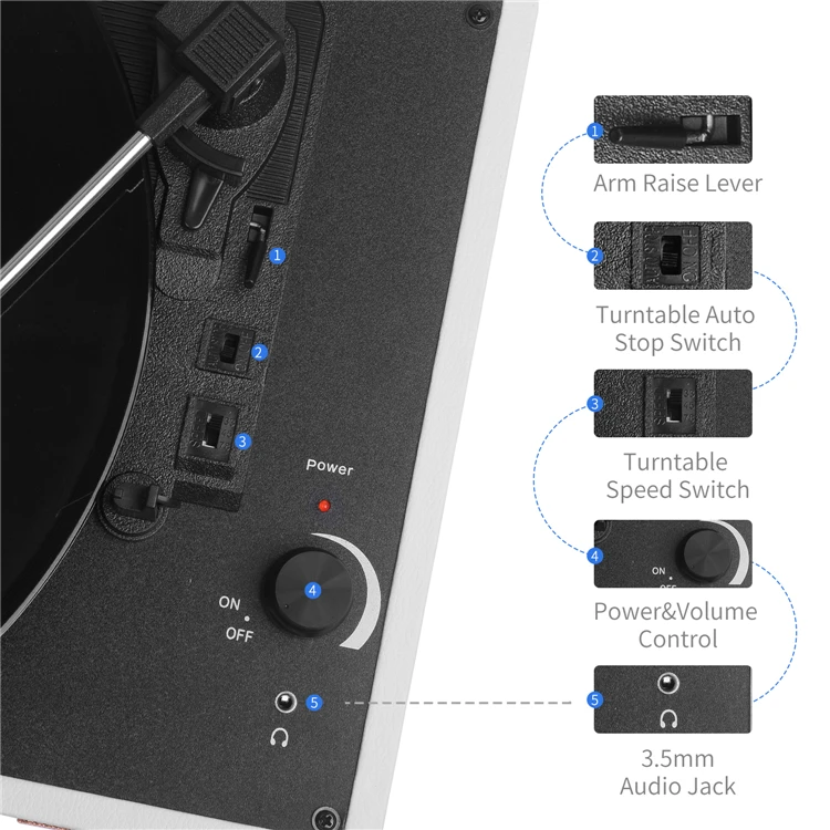 Best price stereo sound music system usb encoding record turntable and cassette player with speakers