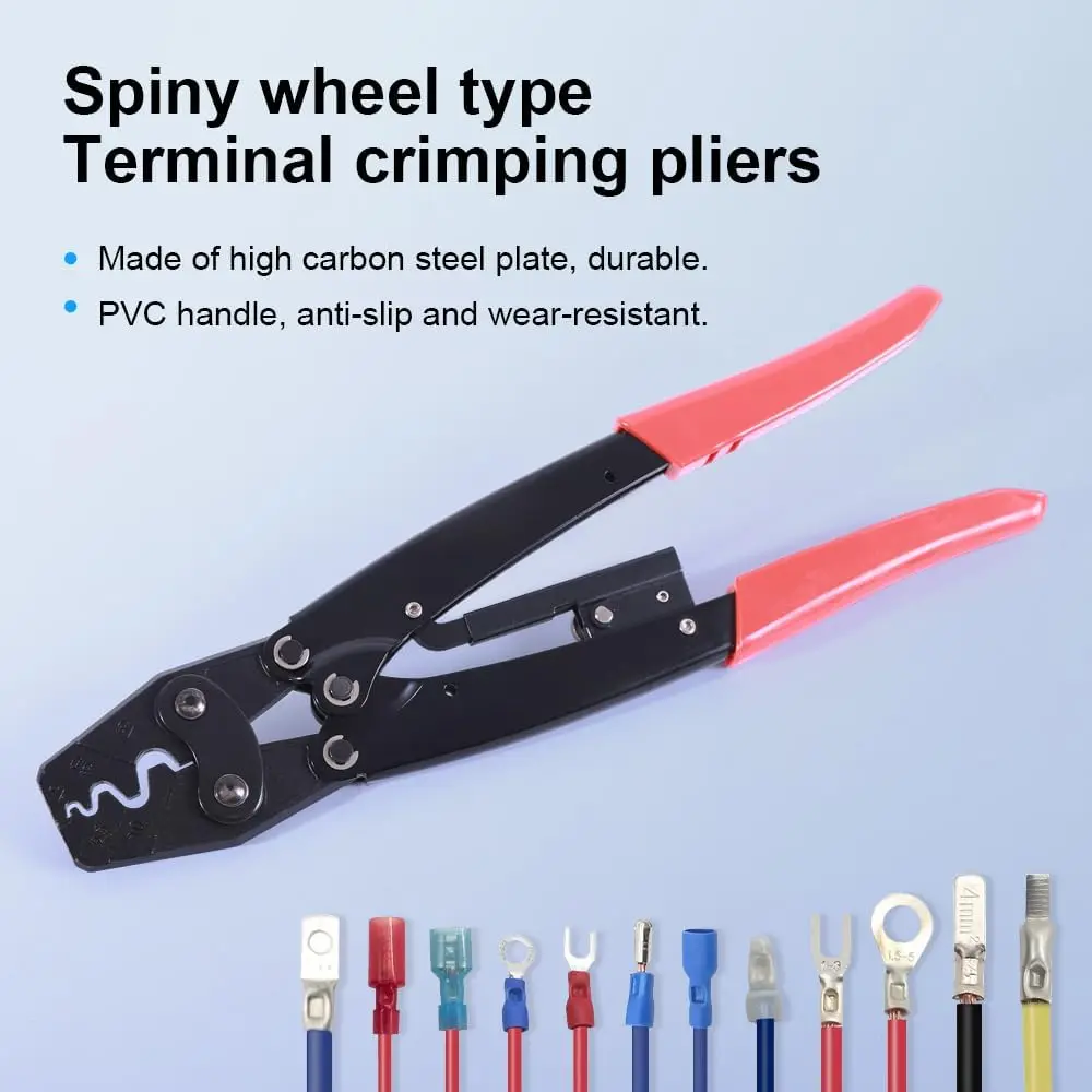 Non Insulated Terminal Crimper AWG 22-6 Ratchet Wire Crimper Tool Battery Cable Terminal Copper Butt Connectors Splice Wire