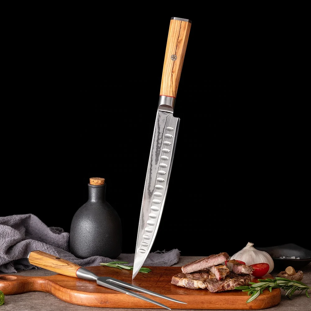 Great Gift for Thanksgiving&Christmas Carving Slicing Knife and Fork Set 2 PCS Full Tang Carving Set for Turkey Meat BBQ Brisket