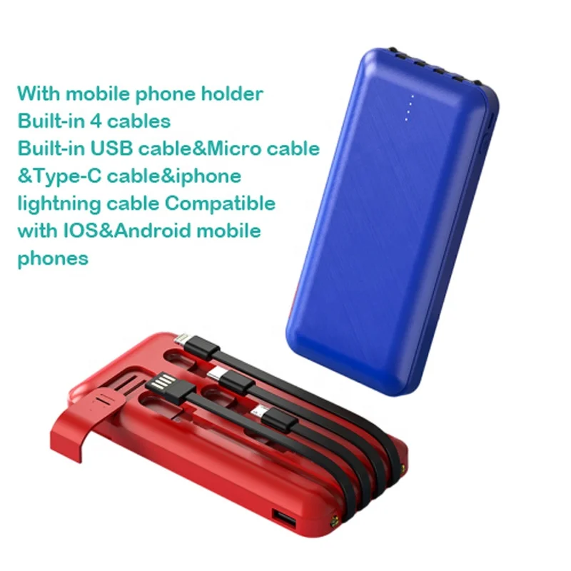 2022 New Products Factory Selling Delicate Li-polymer Battery Pack Slim Light ROHS Smart 10000mAh Power Bank With Four Wires