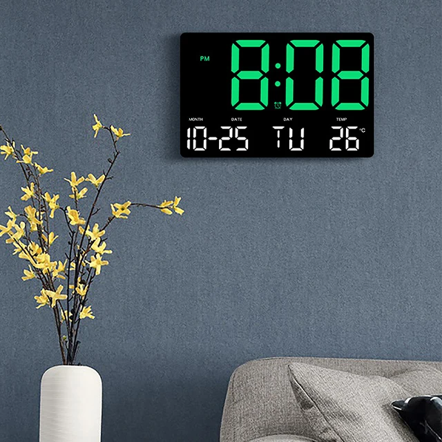seven languages big digital wall clock large display led with day and date mirror temperature home decoration clock